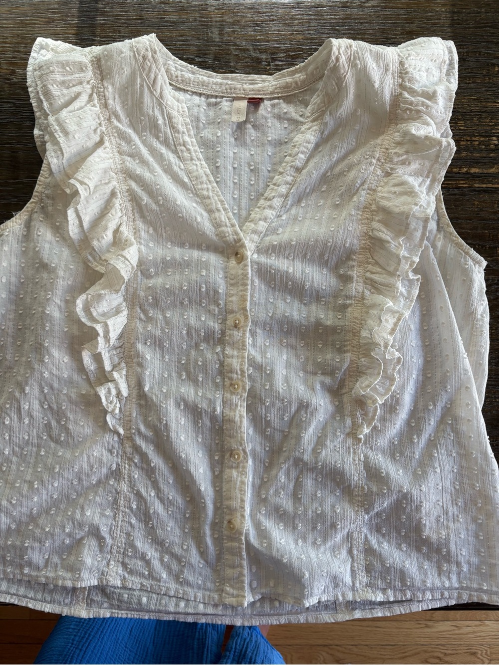 Pilcro White Ruffled Swiss-Dot Button Front Blouse